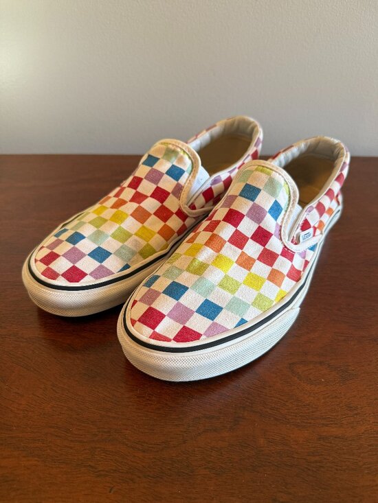 Vans Shoes - Vans Classic Slip-On Rainbow Checkerboard Sneakers – Women’s 8.5